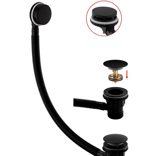 Easyclean Sprung Bath Waste Matt Black zyberltd