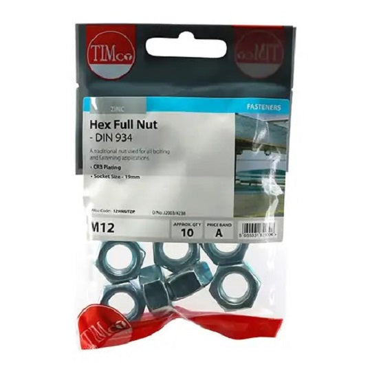 Hex Nut DIN 934 M12 10pcs zyberltd
