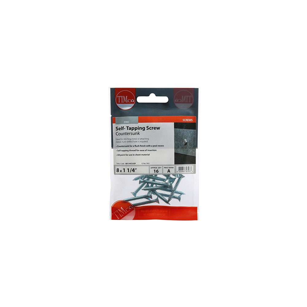 S/Tapping Screw PZ2 CSK - BZP 8 x 1 1/4 - 16pcs