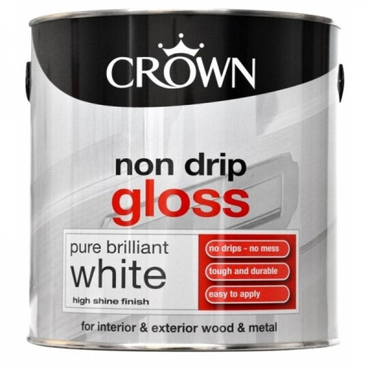 Crown Non Drip Gloss Paint - 750ml, Pure Brilliant White