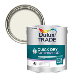Dulux Trade Quick Dry Satinwood Paint Pure Brilliant White 2.5L