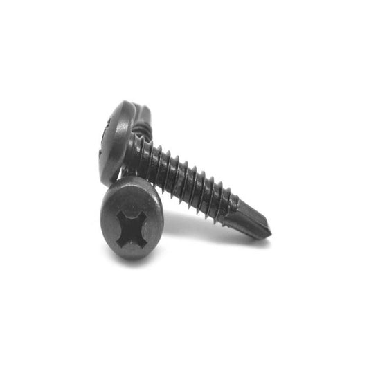 Two black screws on a white background