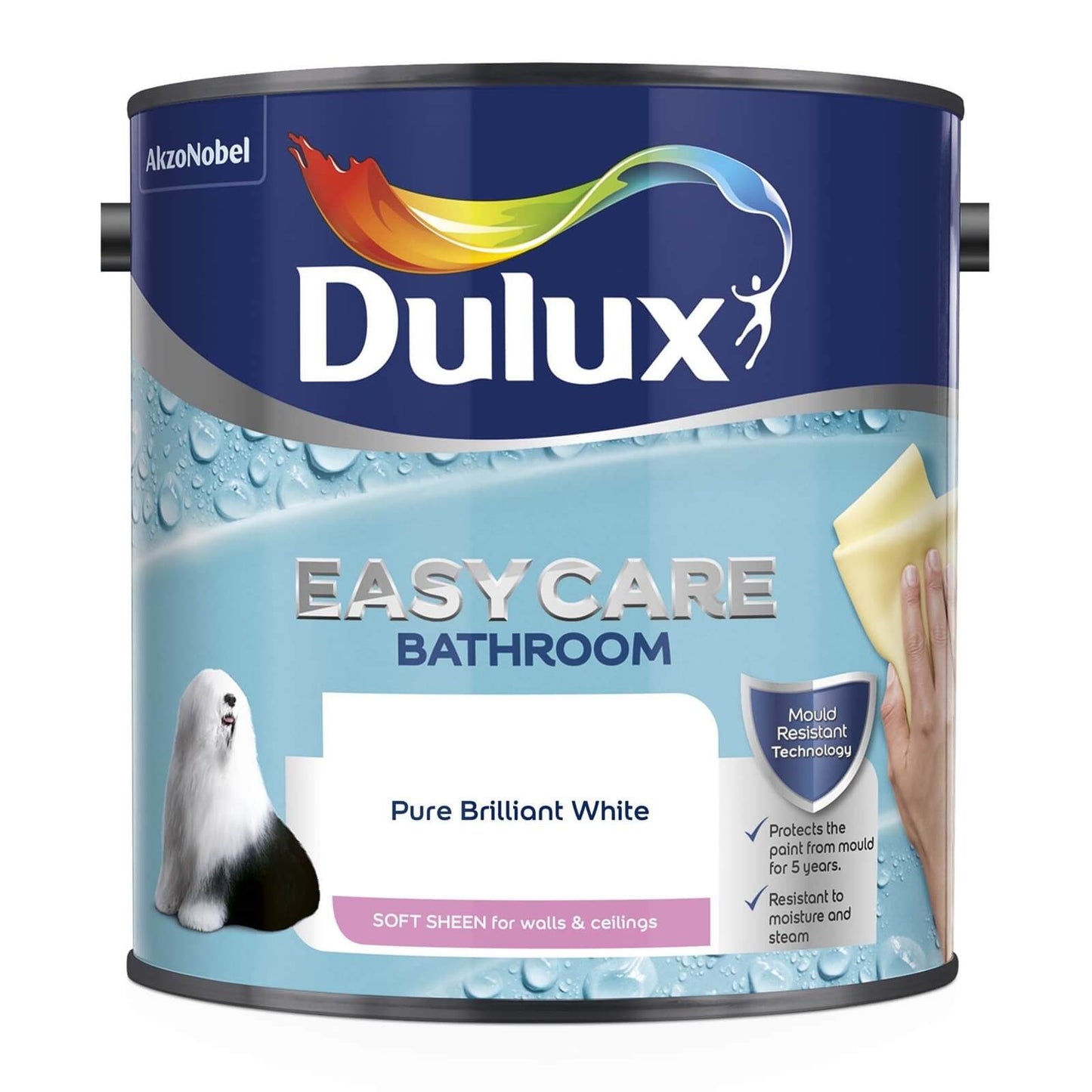 Dulux Easycare Bathroom Soft Sheen Pure Brilliant White 1L, 2.5L