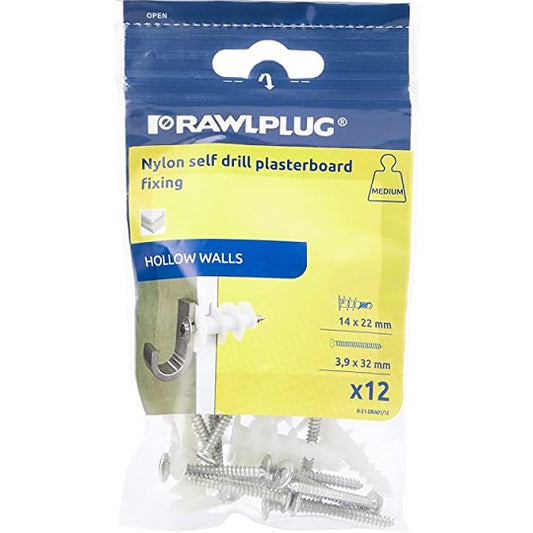 Nylon Self Drill P/Board 3.9x32mm - 12 Pack