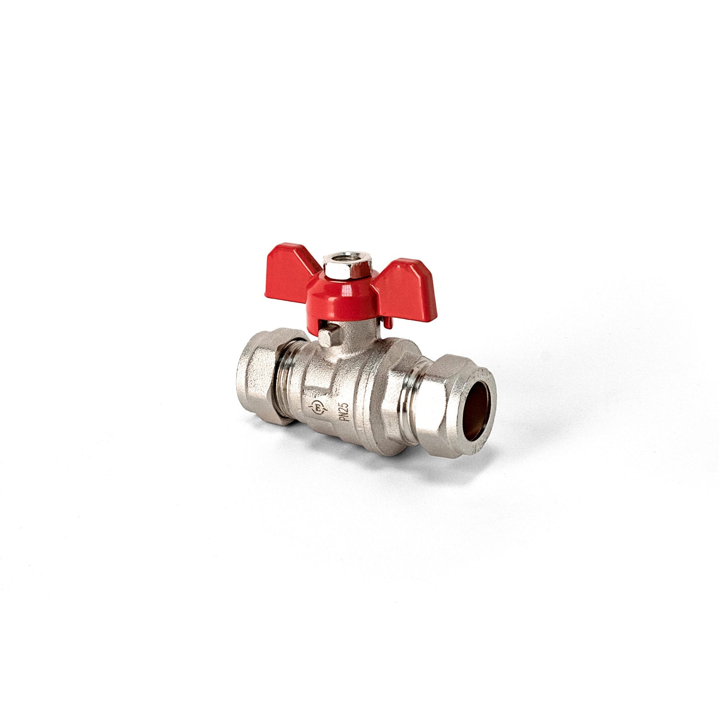Ball Valve - 15mm Compression Red Butterfly Handle