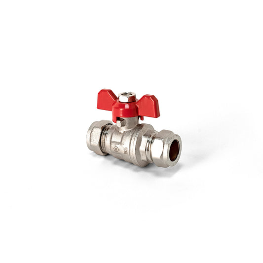 Ball Valve - 15mm Compression Red Butterfly Handle