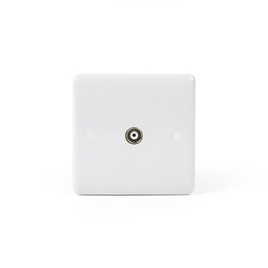 Curved Edge Single Coaxial TV Outlet - White