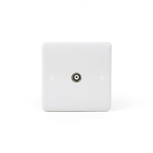 Curved Edge Single Coaxial TV Outlet - White