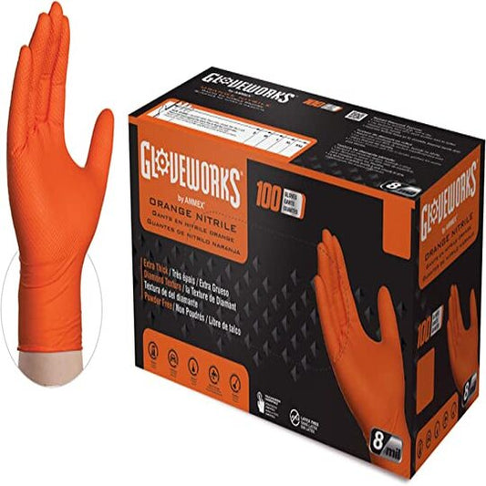 ORANGE NITRILE GLOVES 100 XL