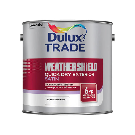 Dulux Trade Quick Dry Weathershield Satin Pure Brilliant White 2.5L