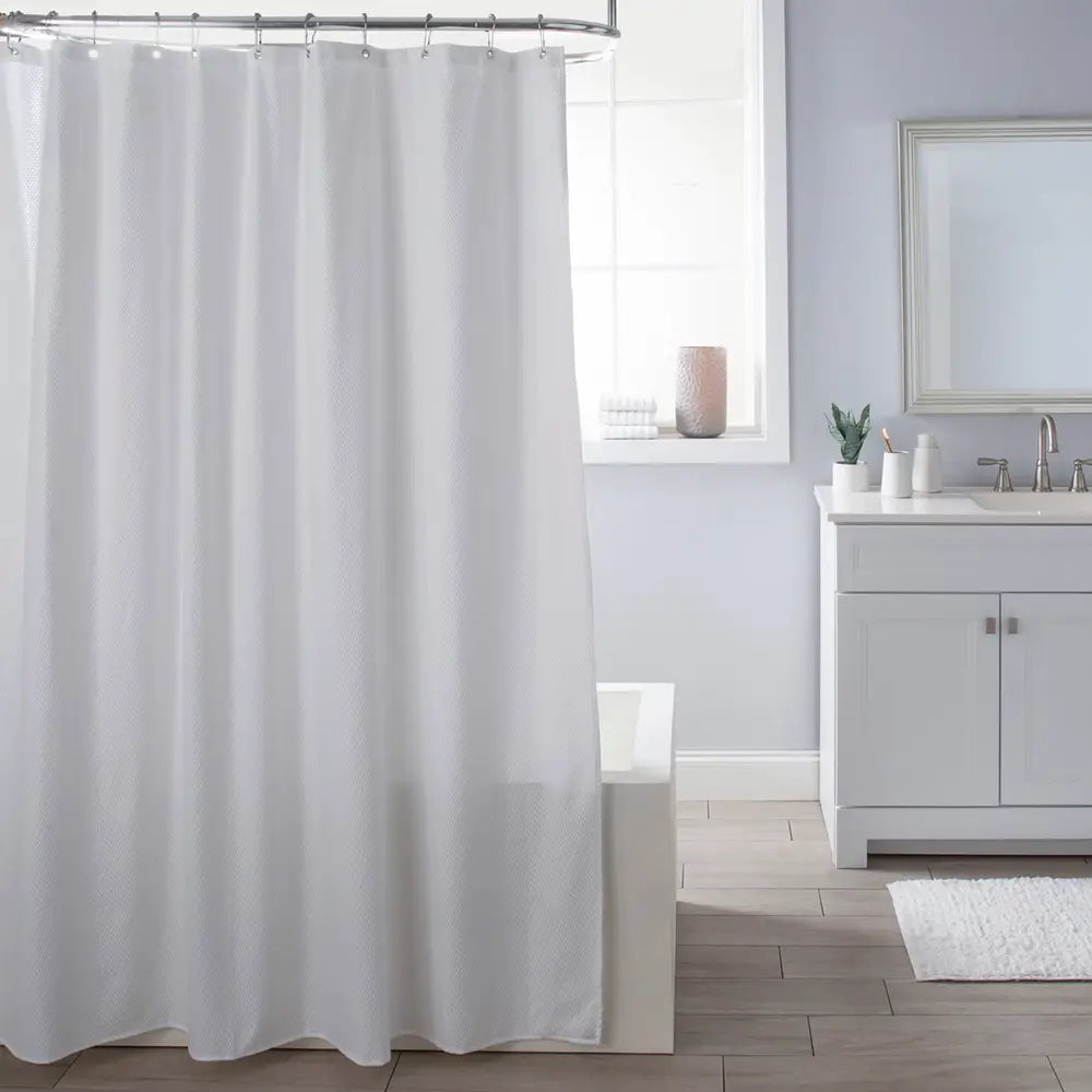 White Polyester Shower Curtain 6x6ft