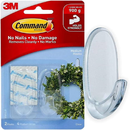 Clear Hooks with Clear Strips, Medium (Pack 2)