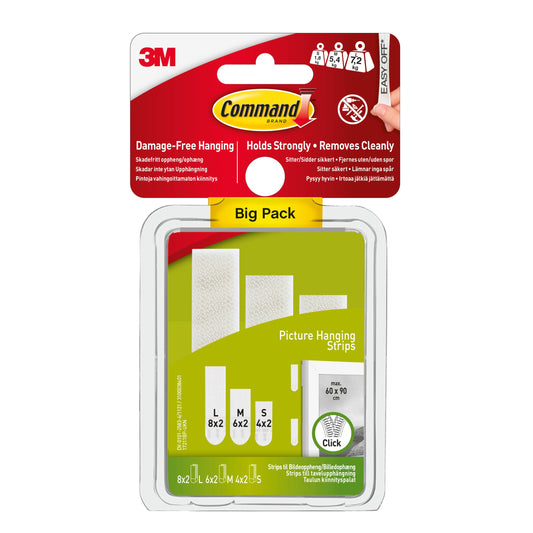 Picture Hanging Strips White Medium/Large, 4SETS M+8SET L/PK - COM17