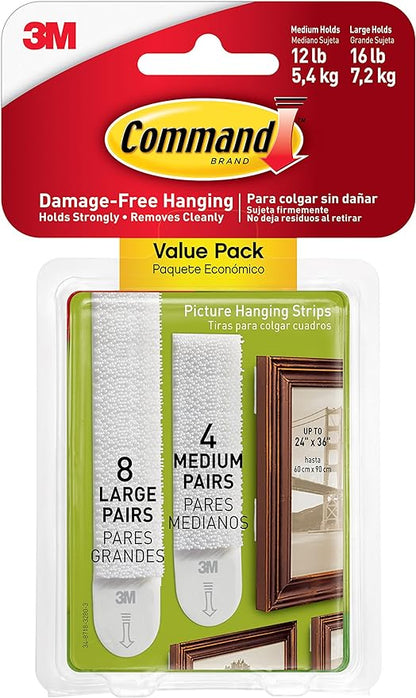 Picture Hanging Strips White Medium/Large, 4SETS M+8SET L/PK - COM17