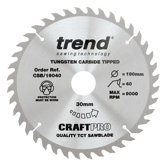 Craft saw blade 190mm x 40 teeth x 30mm