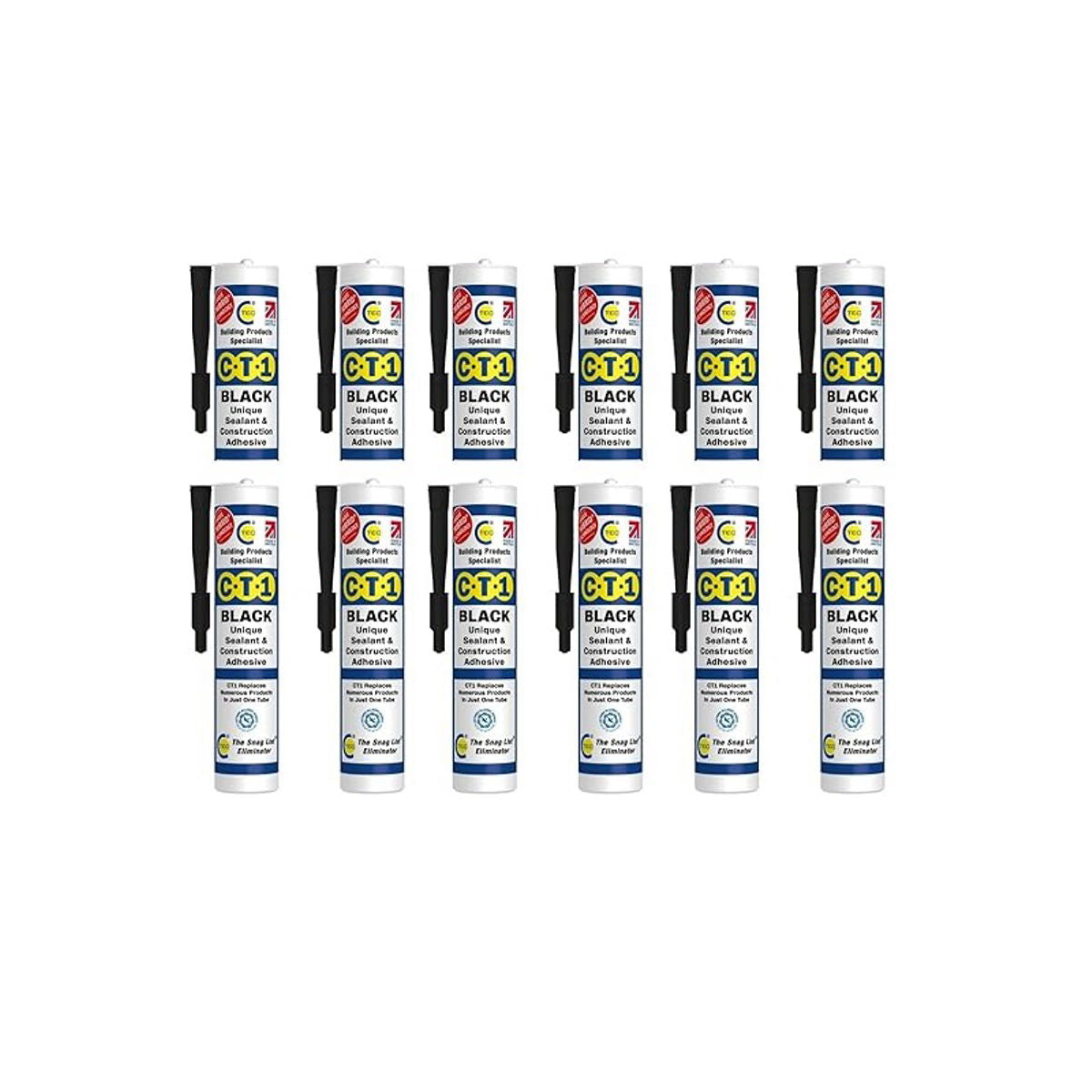 CT1 - Building Sealant & Adhesive Snag Tube 290ml for Virtually Any Material (Black 12 Pack)