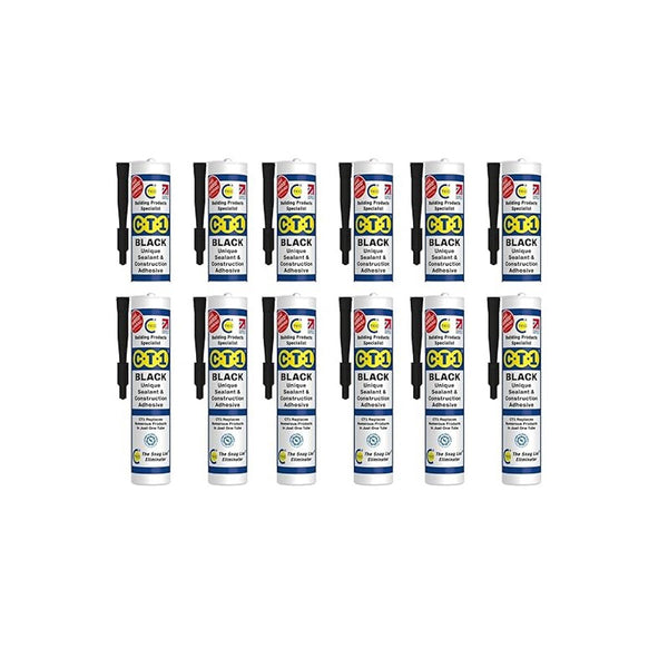 CT1 - Building Sealant & Adhesive Snag Tube 290ml for Virtually Any Material (Black 12 Pack)