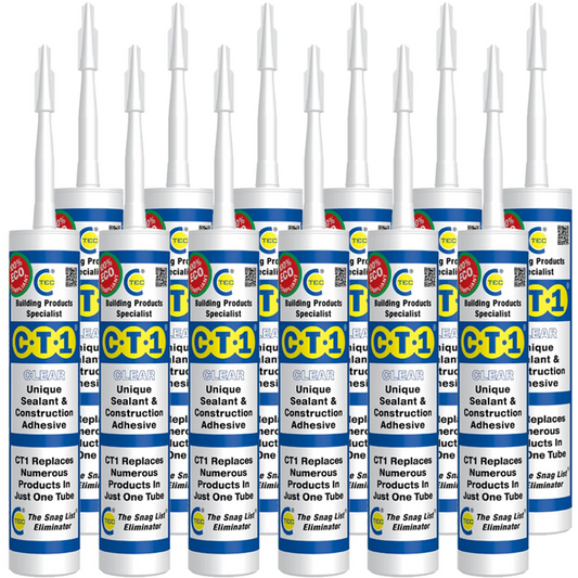 CT1 - Building Sealant & Adhesive Snag Tube 290ml for Virtually Any Material (Clear 12 Pack)