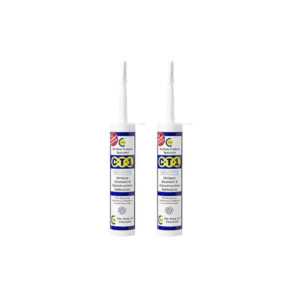 CT1 - Building Sealant & Adhesive Snag Tube 290ml for Virtually Any Material (White 2 Pack)