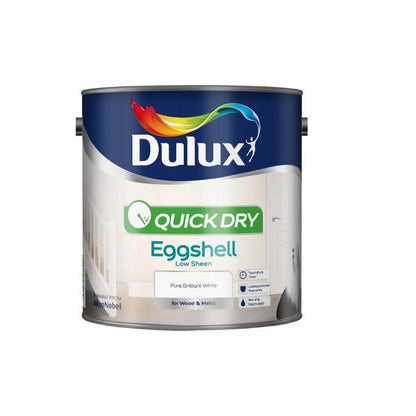 Dulux Quick Dry Eggshell paint can on a white background