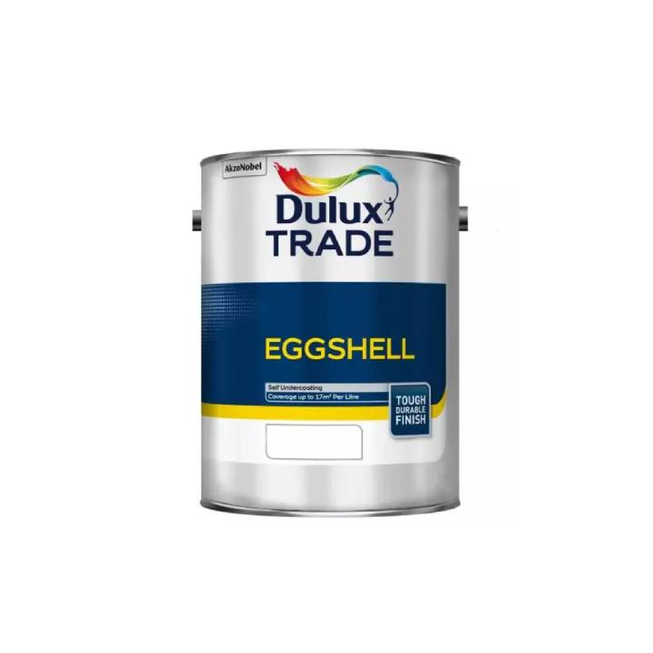 Dulux Trade eggshell paint can on a white background