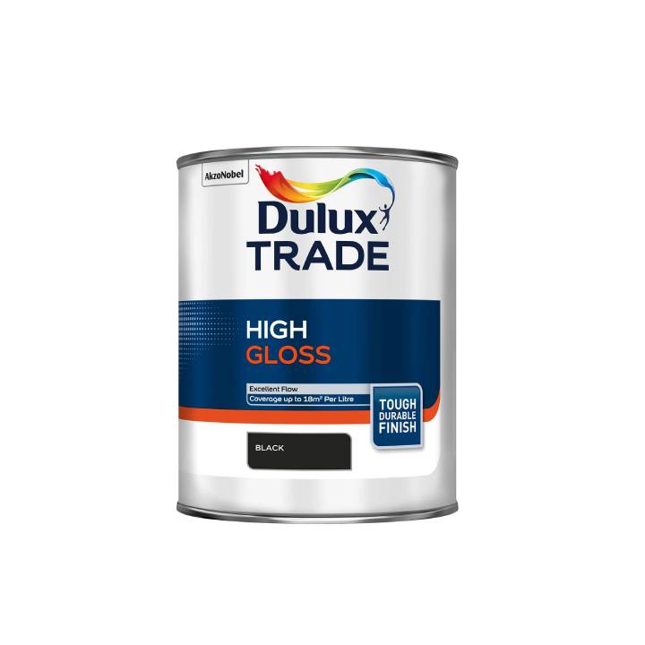 Dulux Trade high gloss paint can on a white background