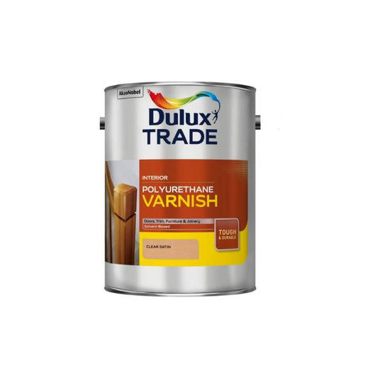 Dulux Trade polyurethane varnish can on a white background