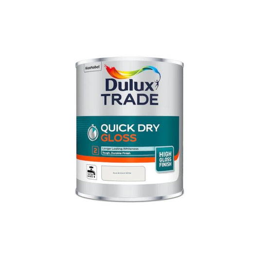 Dulux Trade Quick Dry Gloss paint can on a white background