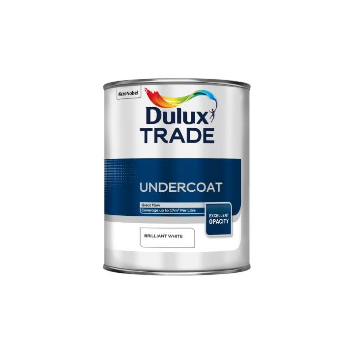 Dulux Trade undercoat paint can on a white background