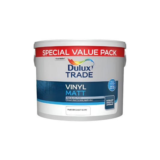 Dulux Trade vinyl matt paint can on a white background