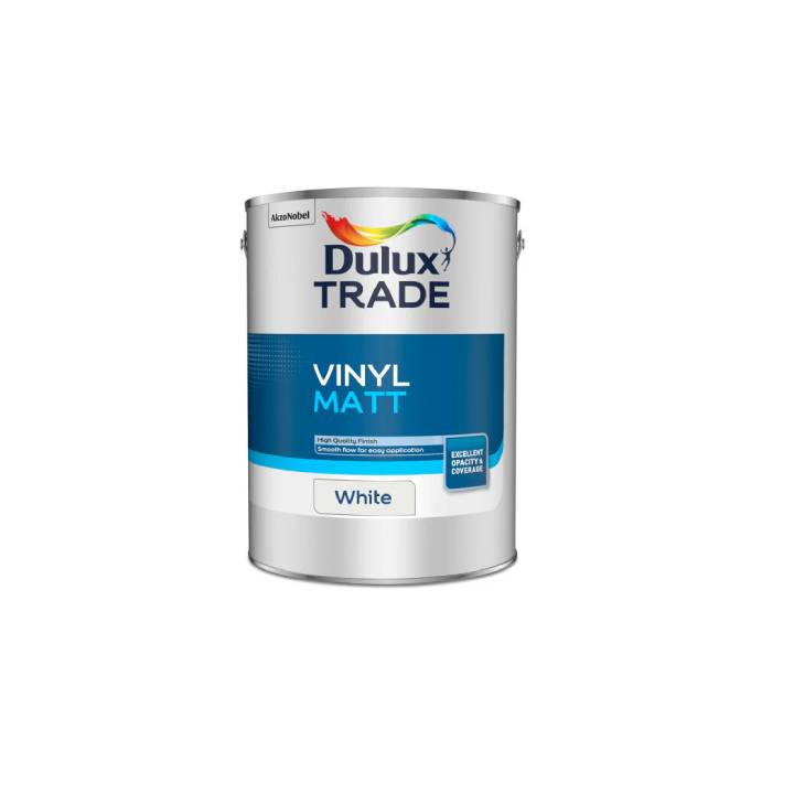 Dulux Trade vinyl matt paint can on a white background