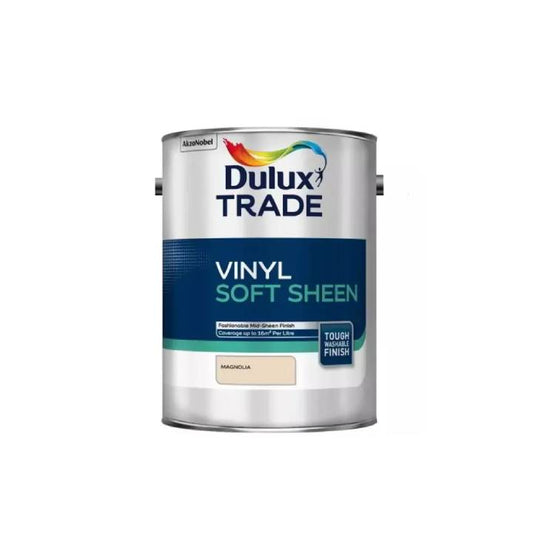 Dulux Trade vinyl soft sheen paint can on a white background
