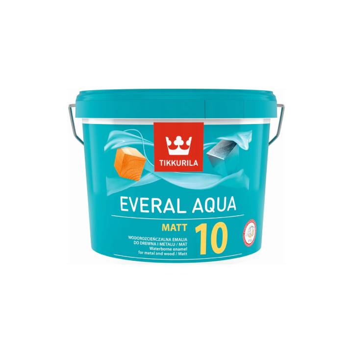 Tikkurila Everal Aqua paint bucket on a white background