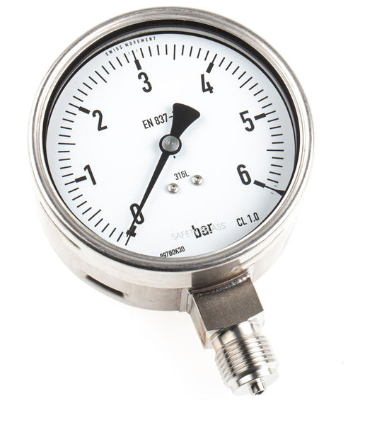 Pressure Gauge Bottom Entry - 0-6 Bar