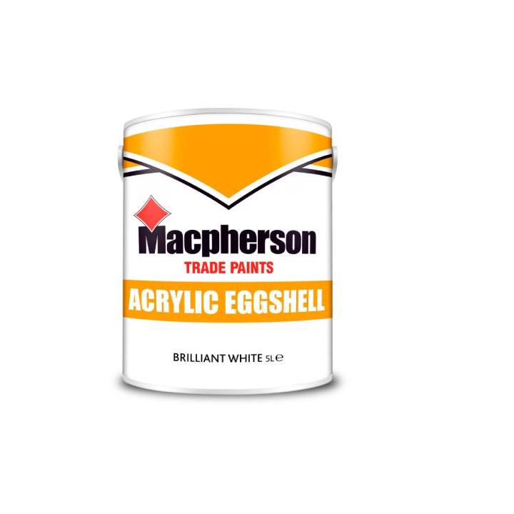 Macpherson Trade Paints acrylic eggshell paint can on a white background