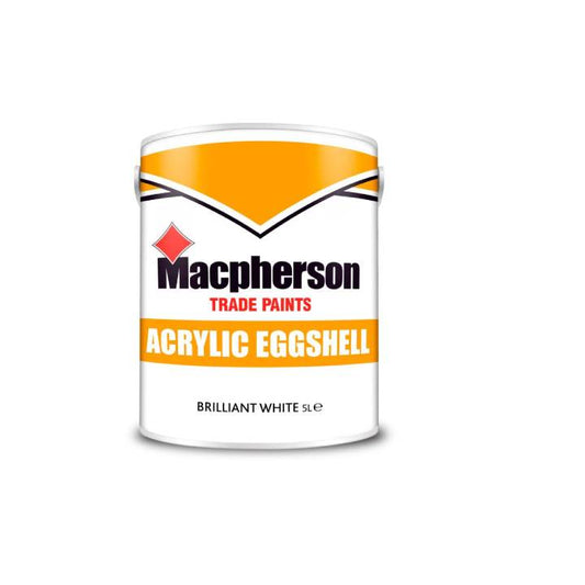 Macpherson Trade Paints acrylic eggshell paint can on a white background