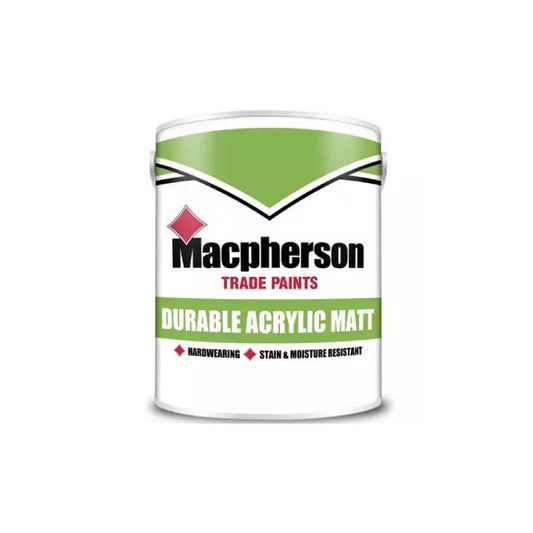 Macpherson Trade Paints can with green and white design on a white background