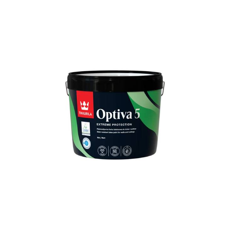 Paint bucket with Optiva 5 branding on a white background