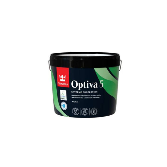 Paint bucket with Optiva 5 branding on a white background