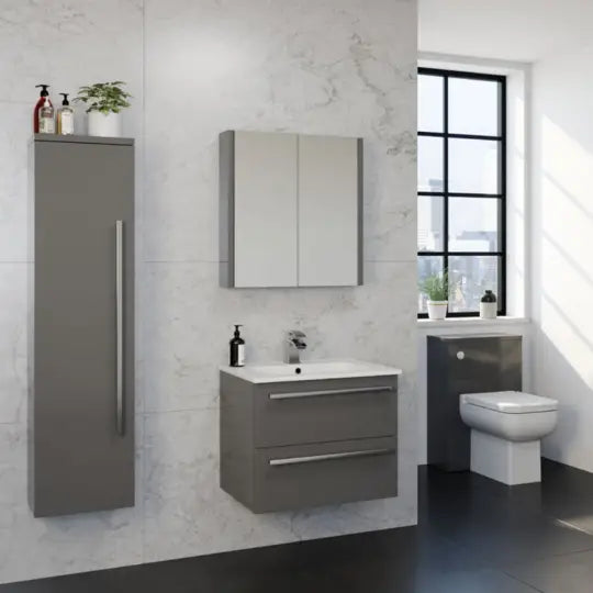 Purity 800mm Mirror Cabinet Storm Grey Gloss