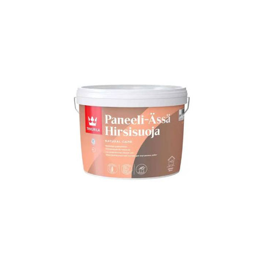Paint bucket with a red label on a white background