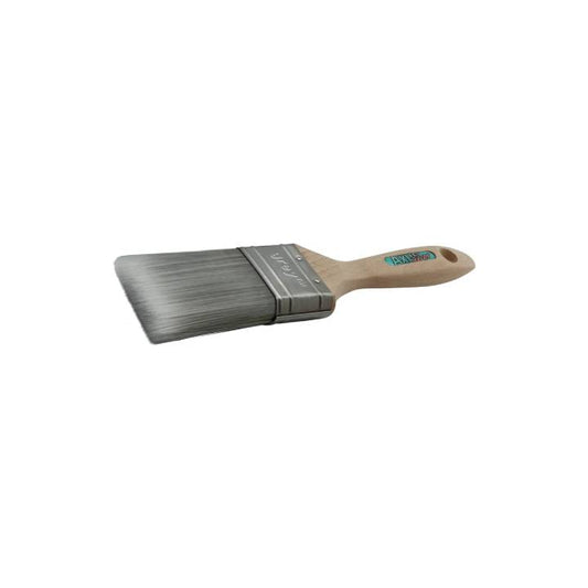 Paint brush with wooden handle and metal ferrule on a white background
