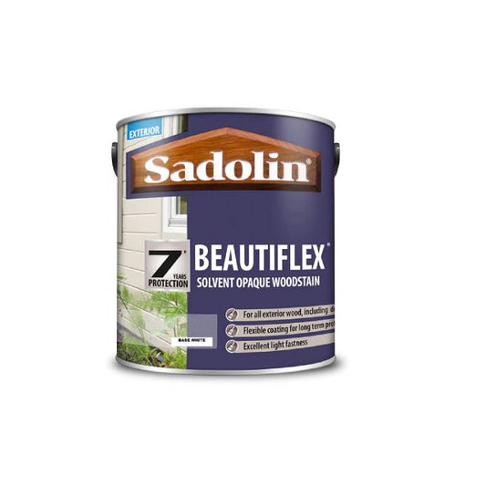 Can of Sadolin Beautiflex solvent opaque woodstain on a white background