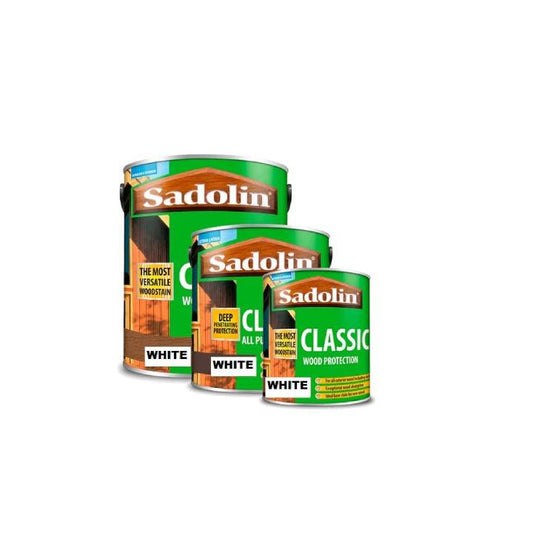 Three cans of Sadolin wood protection products on a white background