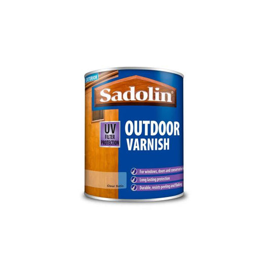 Can of Sadolin outdoor varnish on a white background
