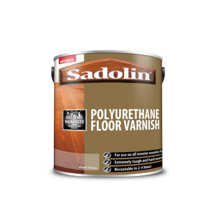 Sadolin polyurethane floor varnish can on a white background