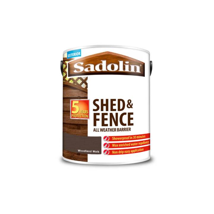 Sadolin Shed & Fence paint can on a white background
