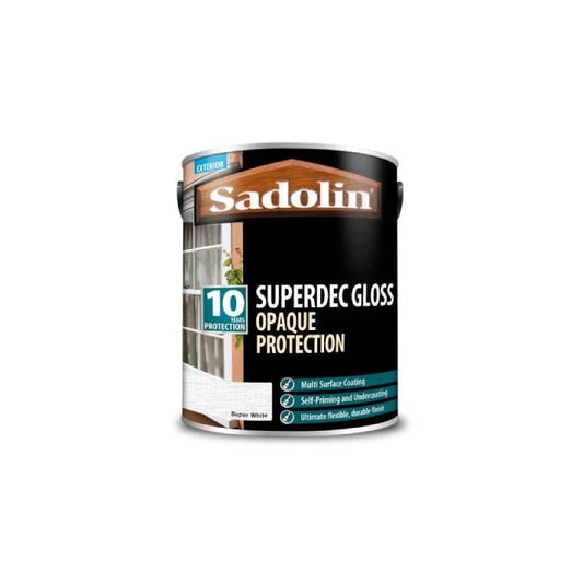 Sadolin Superdec Gloss Opaque Protection paint can on a white background