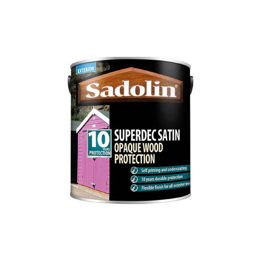 Sadolin Superdec Satin Opaque Wood Protection can on a white background