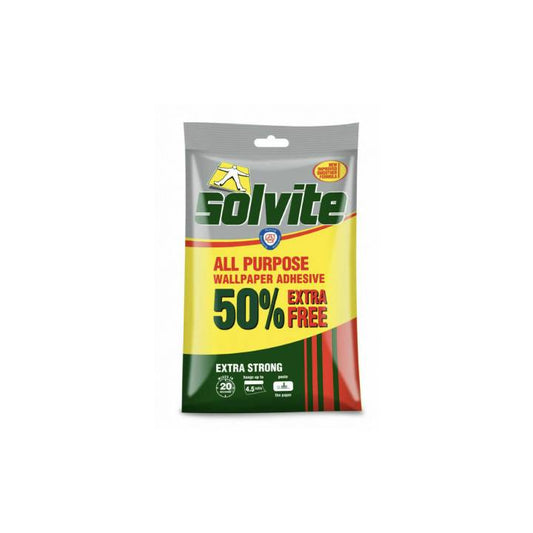 Solvite all-purpose wallpaper adhesive packaging on a white background